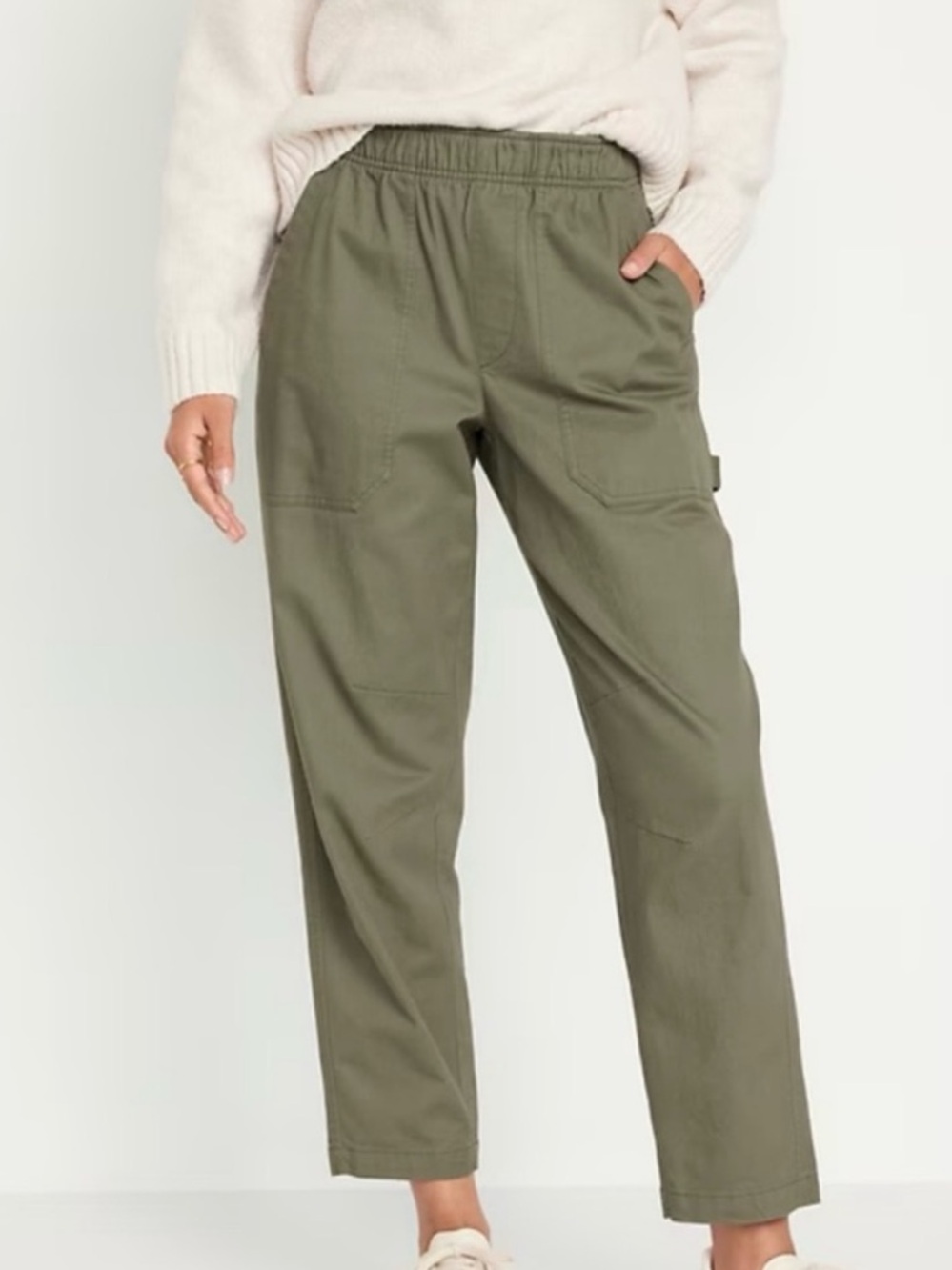 Old Navy green cargo pants elastic comfort waist band Size XL Utility cropped